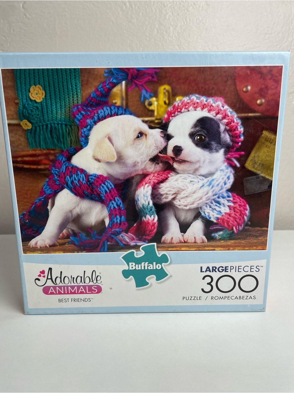 Buffalo David Bitton Puppies in Knit Hats and Scarves - Pink, Blue, White